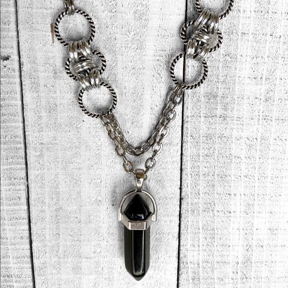 Handmade maille choker & Black obsidian bullet charm boho necklace - Picture 9 of 15